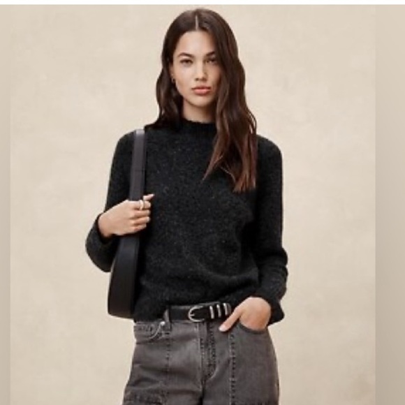 Banana Republic Sweaters - Worn Once! Banana Republic Heathered Black Fuzzy Mock Neck Sweater - Small